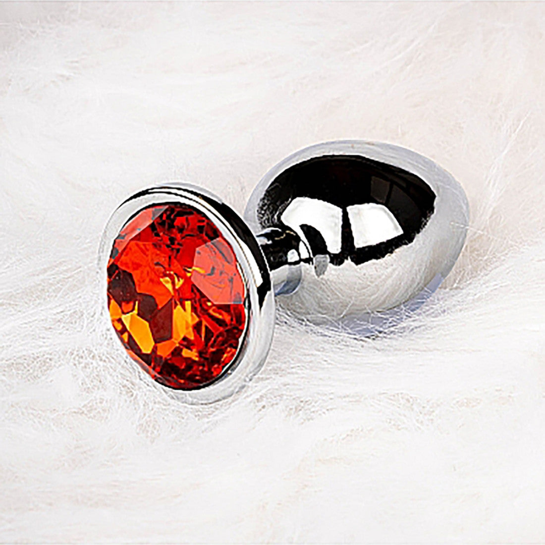 Shots Ouch! Round Gem Butt Plug Large - Silver/Ruby Red