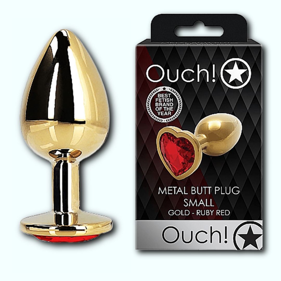 Shots Ouch! Heart Gem Butt Plug Small - Gold/Ruby Red